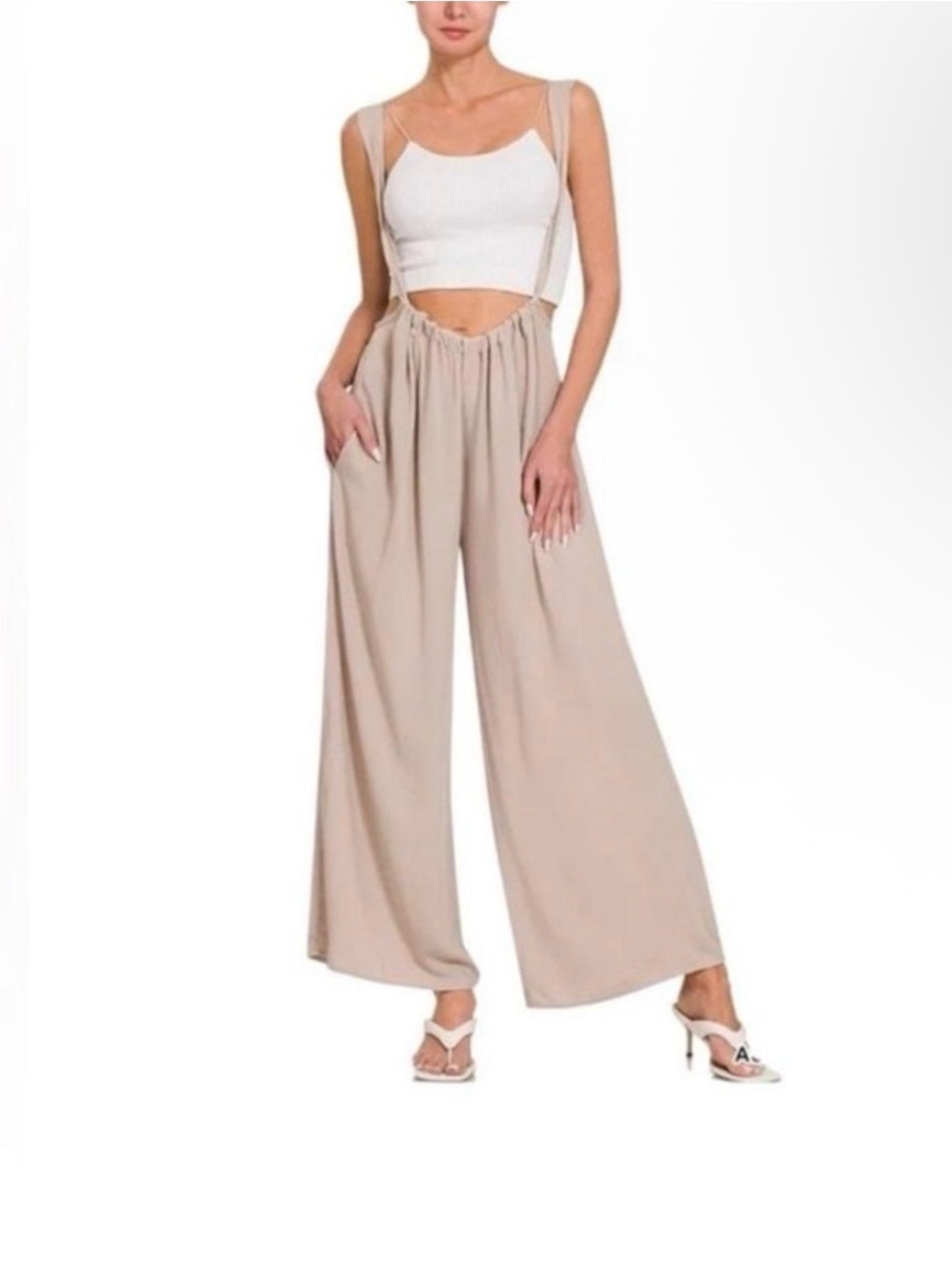 Zenana Stone Wide-Leg Suspender Jumpsuit - Picture 2 of 6